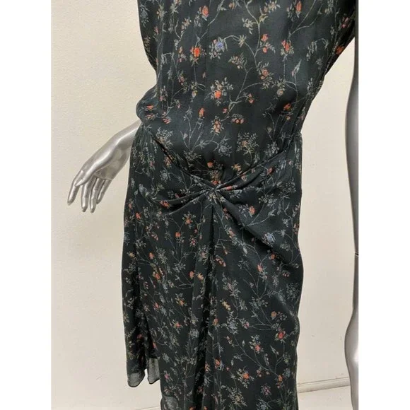 Isabel Marant Dress Taos Black Floral Print Stretch Silk Size 38 Open Back NEW - Picture 5 of 7